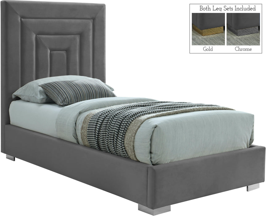 Nora Grey Velvet Twin Bed