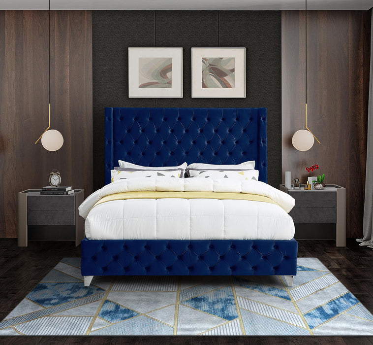 Savan Navy Velvet Queen Bed