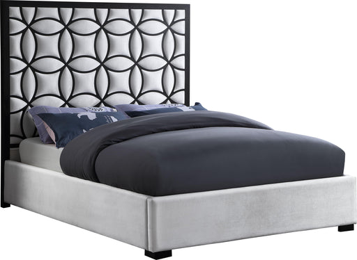 Taj White Velvet Queen Bed - Home And Beyond
