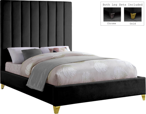 Via Black Velvet Queen Bed - Home And Beyond