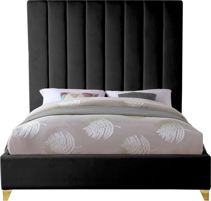 Via Black Velvet Queen Bed - Home And Beyond