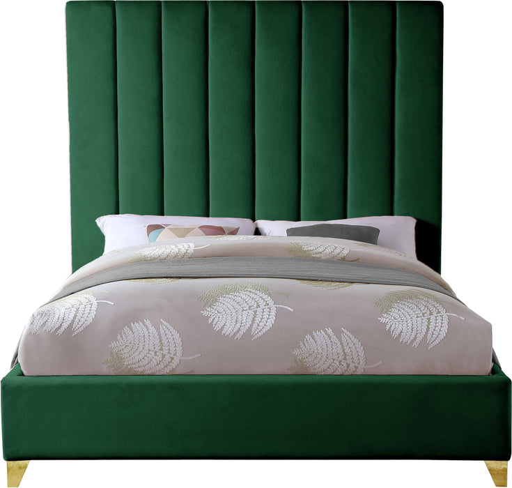 Via Green Velvet Queen Bed - Home And Beyond