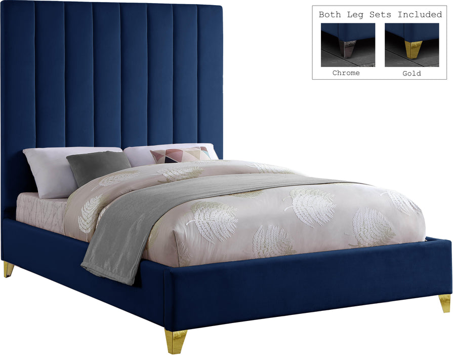 Via Navy Velvet King Bed - Home And Beyond