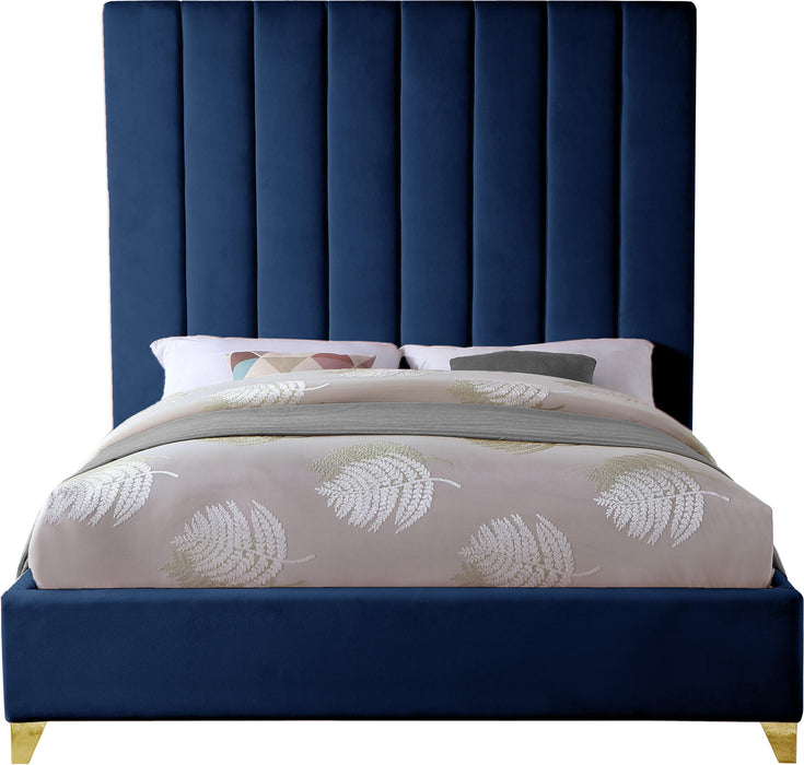 Via Navy Velvet King Bed - Home And Beyond