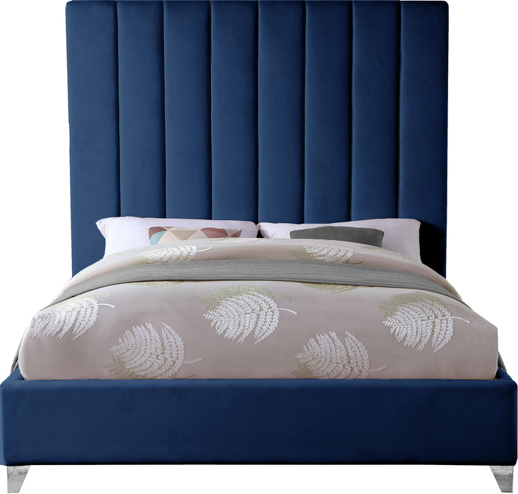Via Navy Velvet King Bed - Home And Beyond