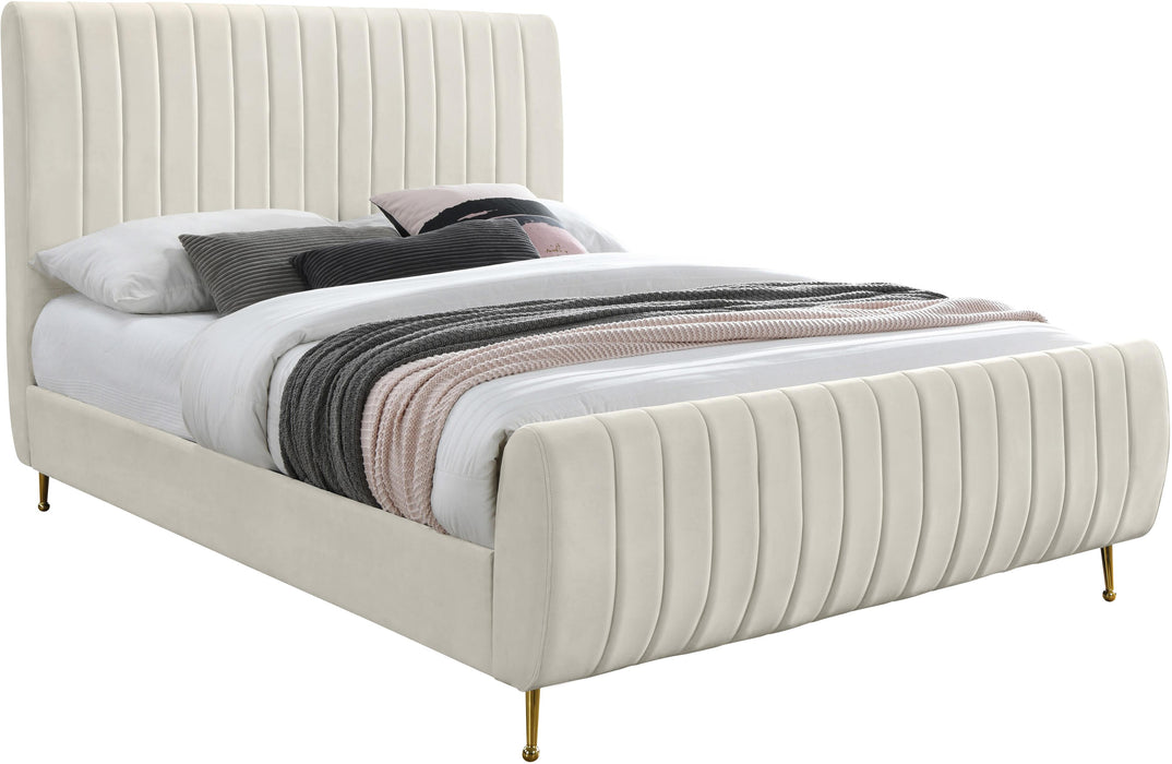 Zara Cream Velvet Queen Bed (3 Boxes) - Home And Beyond