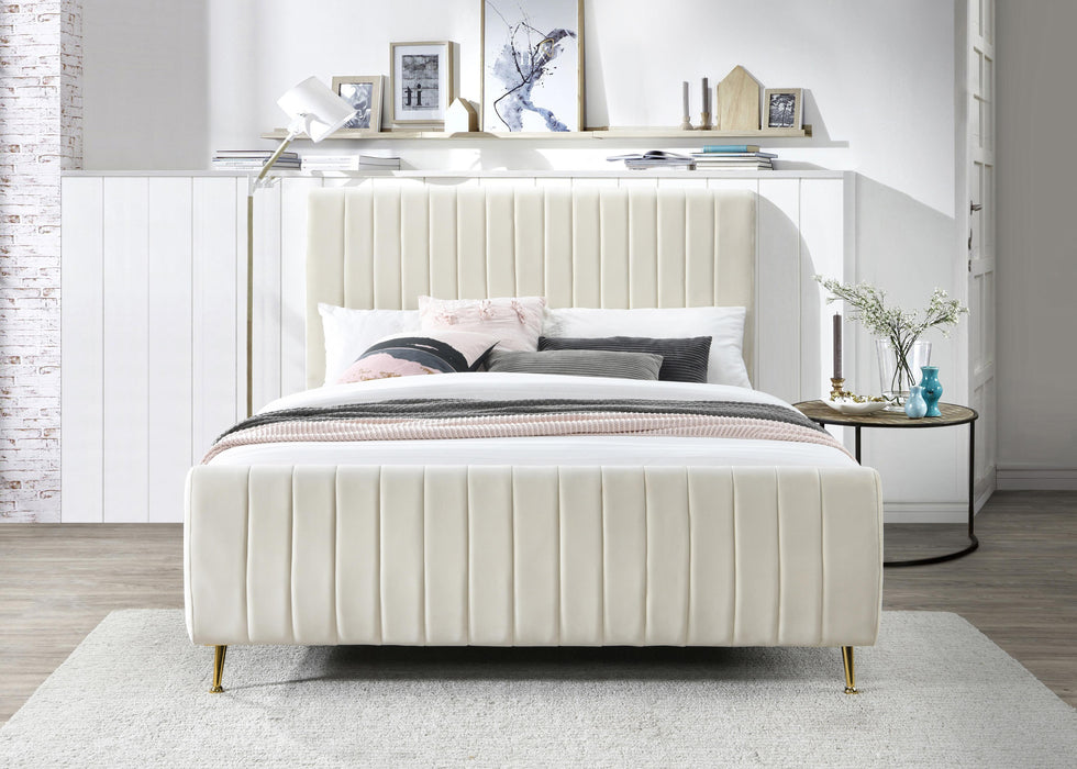 Zara Cream Velvet Queen Bed (3 Boxes) - Home And Beyond