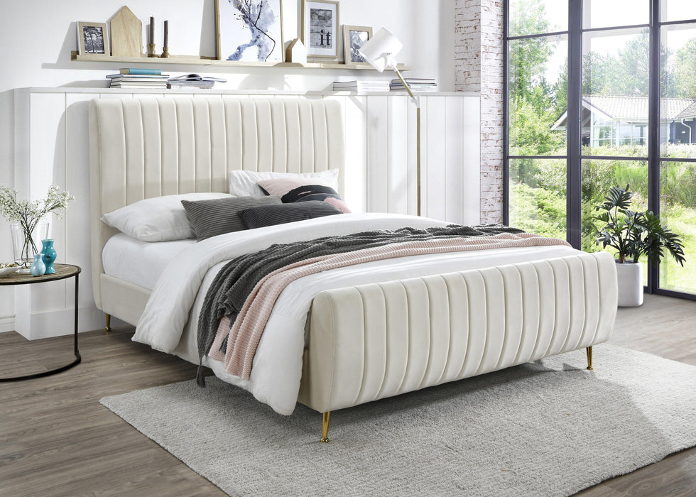Zara Cream Velvet Queen Bed (3 Boxes) - Home And Beyond
