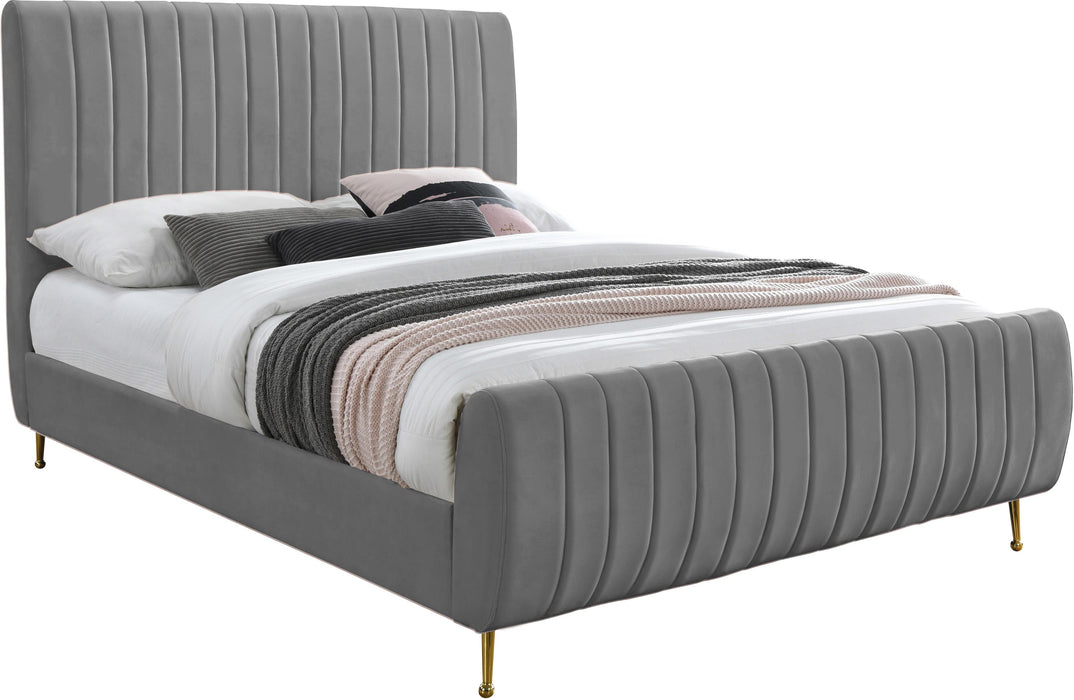 Zara Grey Velvet Queen Bed (3 Boxes) - Home And Beyond