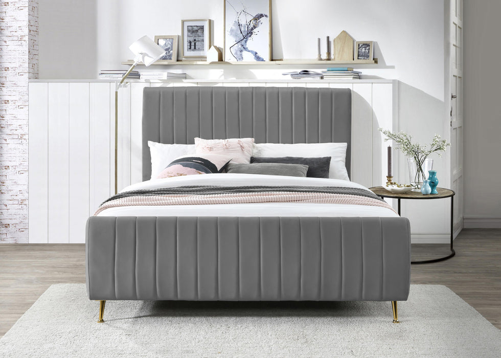 Zara Grey Velvet Queen Bed (3 Boxes) - Home And Beyond