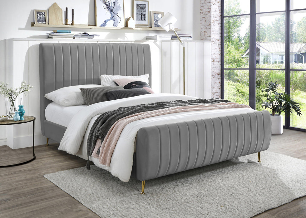 Zara Grey Velvet Queen Bed (3 Boxes)