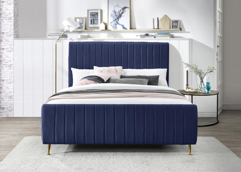 Zara Navy Velvet Queen Bed (3 Boxes) - Home And Beyond