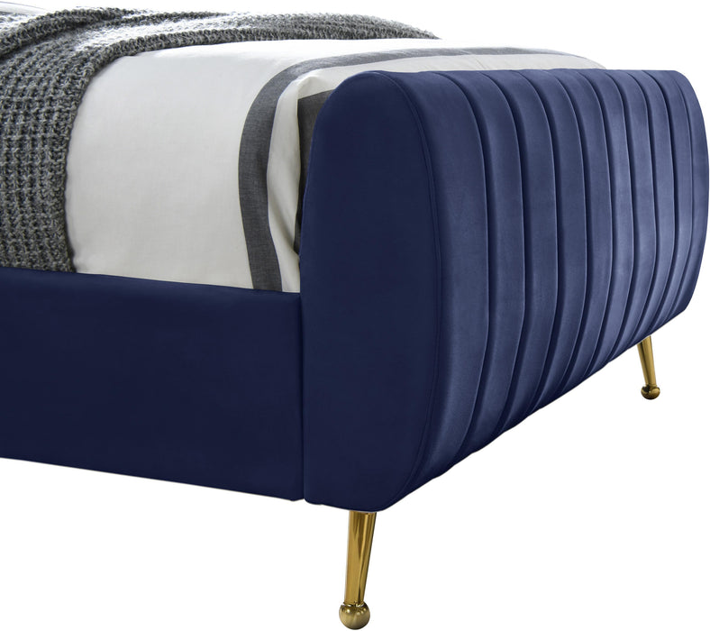 Zara Navy Velvet Queen Bed (3 Boxes) - Home And Beyond