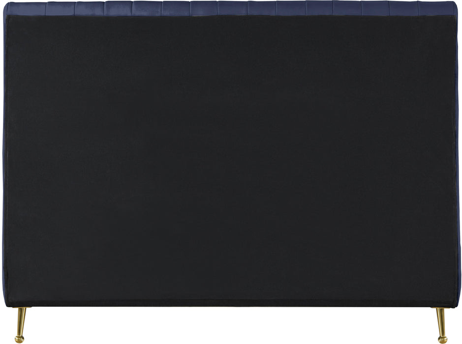 Zara Navy Velvet Queen Bed (3 Boxes) - Home And Beyond