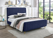 Zara Navy Velvet Queen Bed (3 Boxes) - Home And Beyond