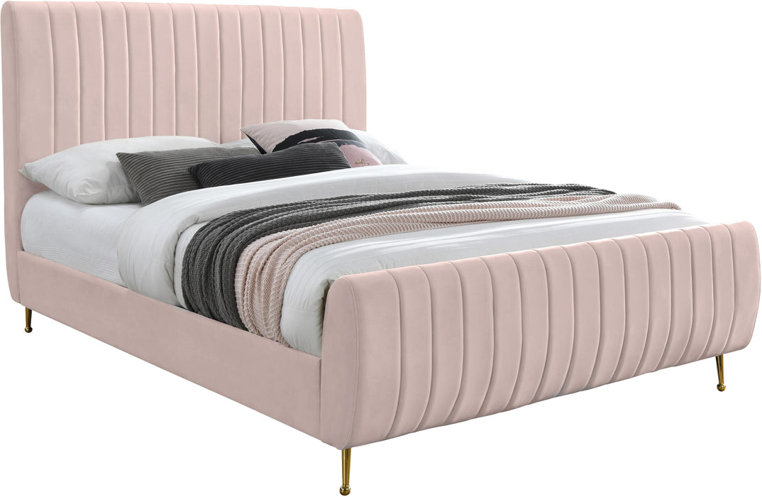 Zara Pink Velvet Queen Bed (3 Boxes) - Home And Beyond