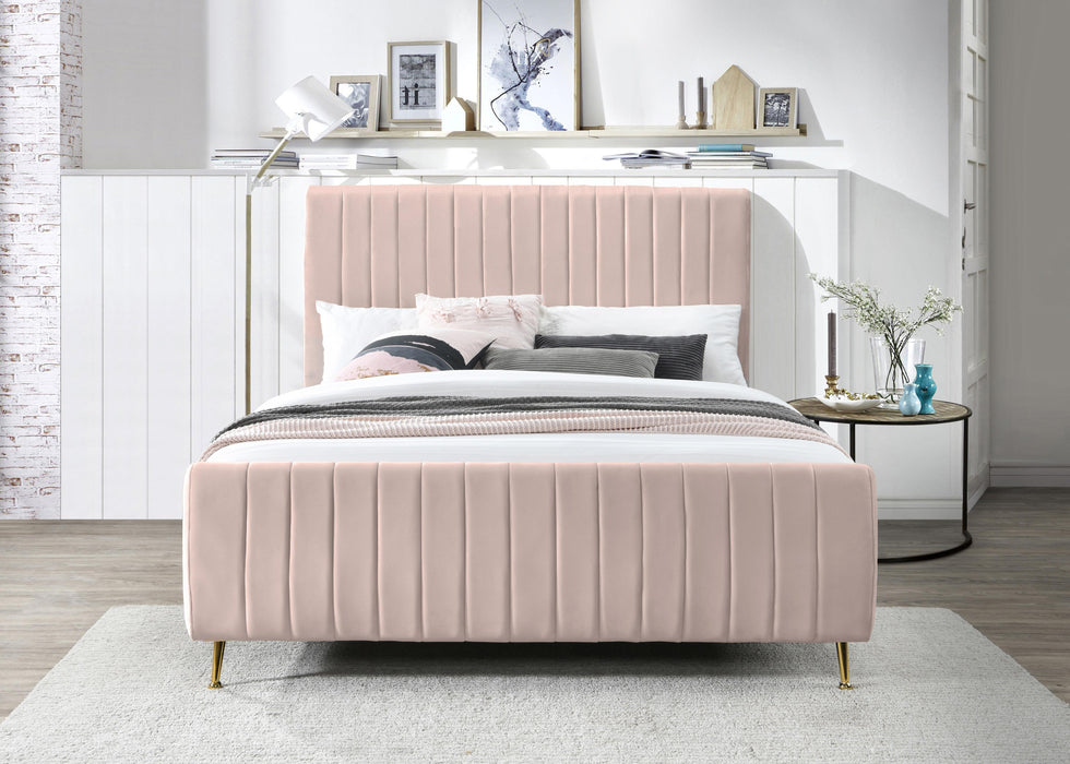 Zara Pink Velvet Queen Bed (3 Boxes) - Home And Beyond