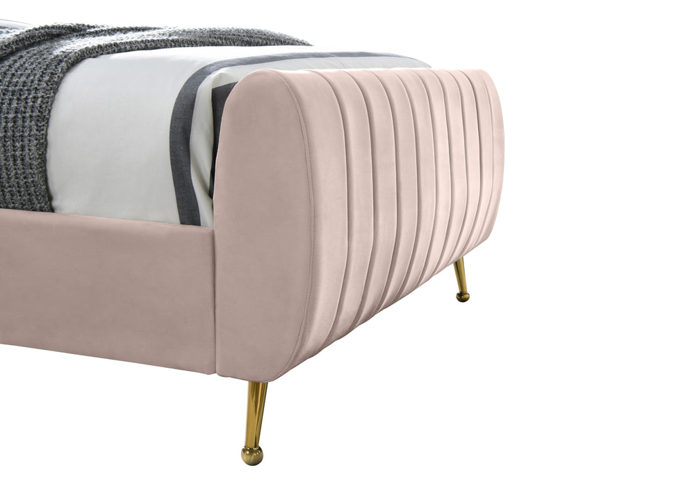 Zara Pink Velvet Queen Bed (3 Boxes) - Home And Beyond