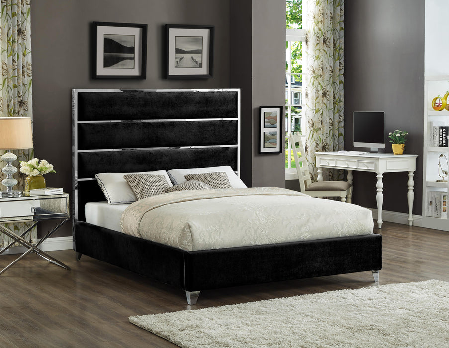 Zuma Black Velvet Queen Bed