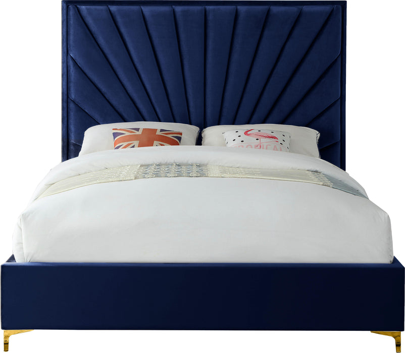 Eclipse Navy Velvet Full Bed - Home And Beyond