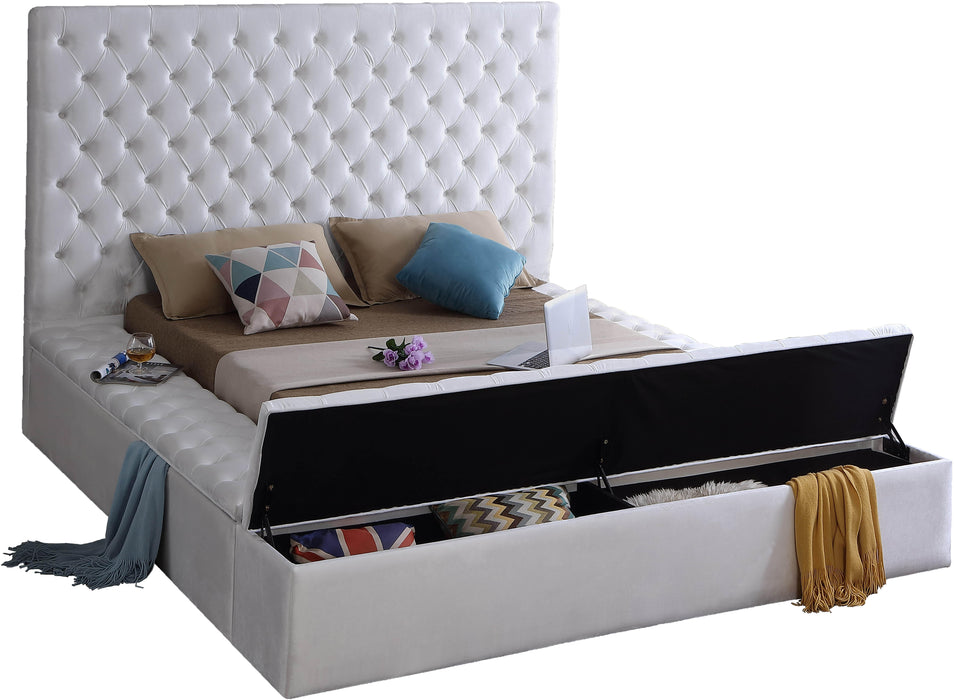 Bliss White Velvet Queen Bed (3 Boxes) - Home And Beyond