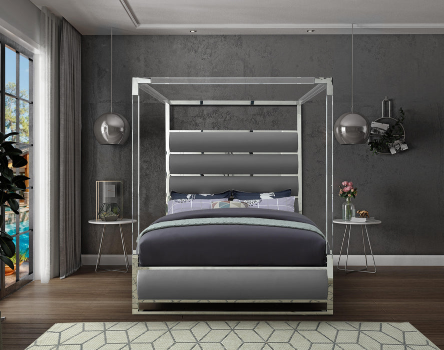 Encore Grey Faux Leather King Bed (4 Boxes) - Home And Beyond