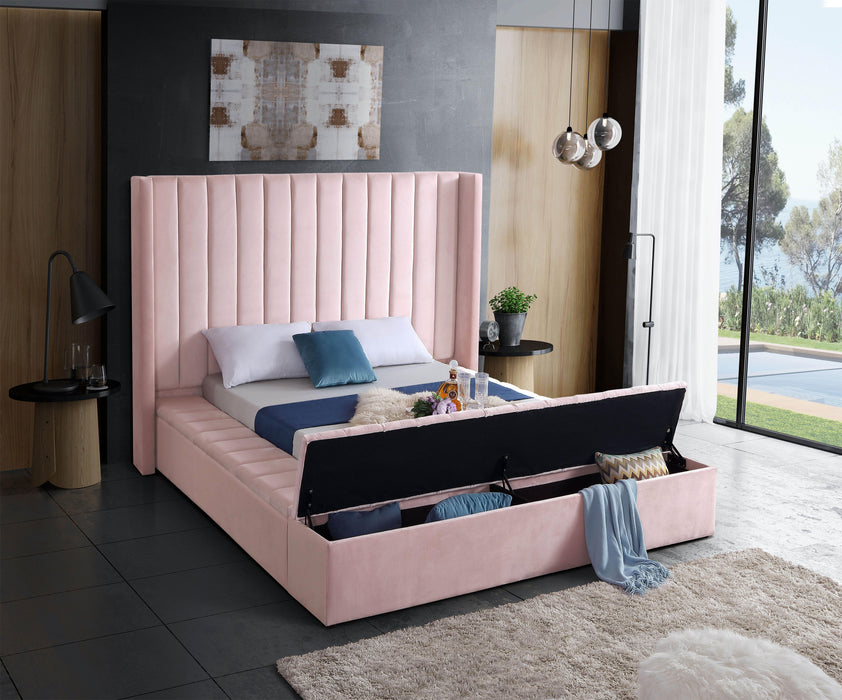 Kiki Pink Velvet King Bed (3 Boxes) - Home And Beyond