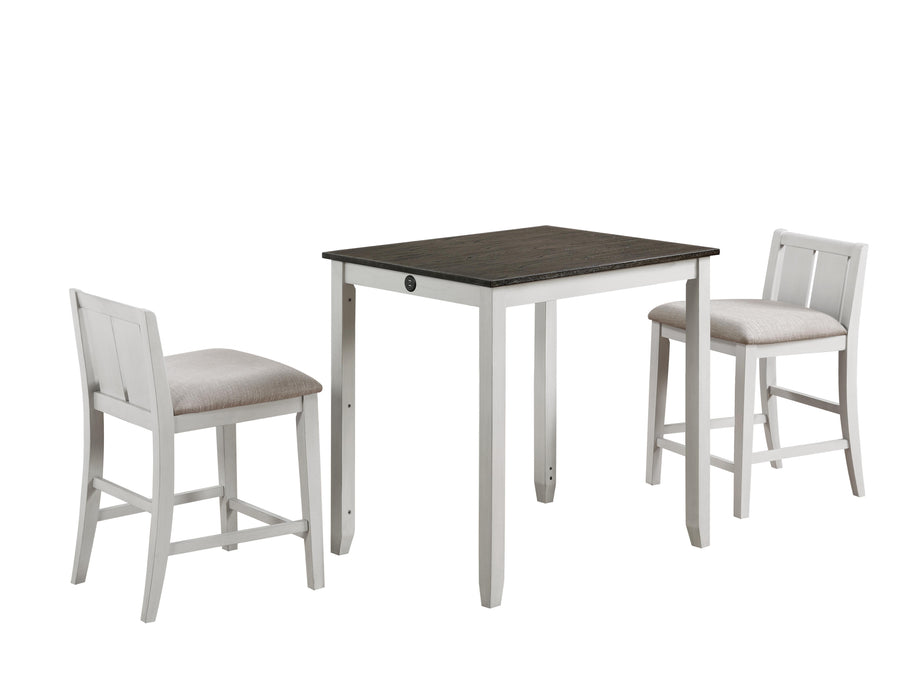 HESTON 36" STORAGE COUNTER TABLE SET W/2 CHAIRS-WHITE/GRAY