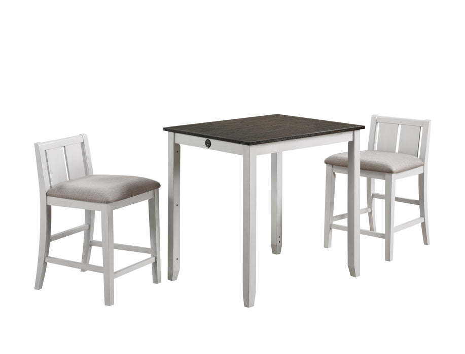 HESTON 36" STORAGE COUNTER TABLE SET W/2 CHAIRS-WHITE/GRAY