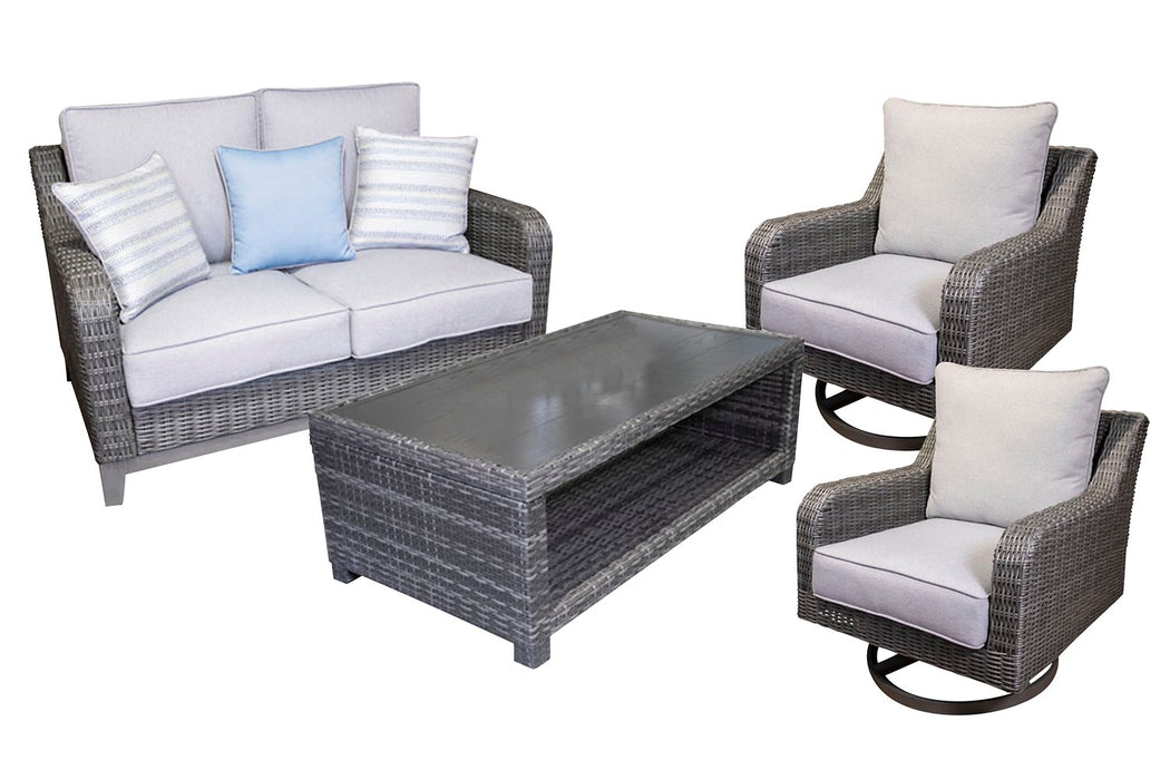 Elite Park Outdoor Loveseat, Lounge Chairs and Cocktail Table - Home And Beyond