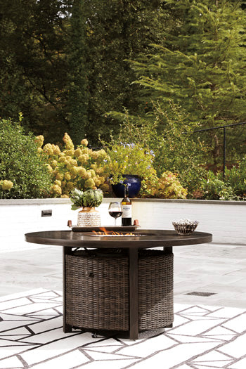 Paradise Trail Paradise Trail Fire Pit Table with 4 Nuvella Swivel Lounge Chairs - Home And Beyond