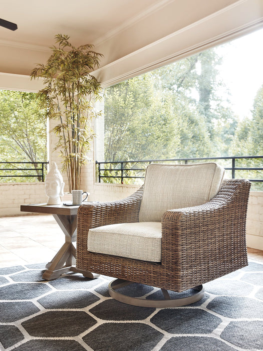 Beachcroft Outdoor Swivel Lounge with Cushion - Home And Beyond