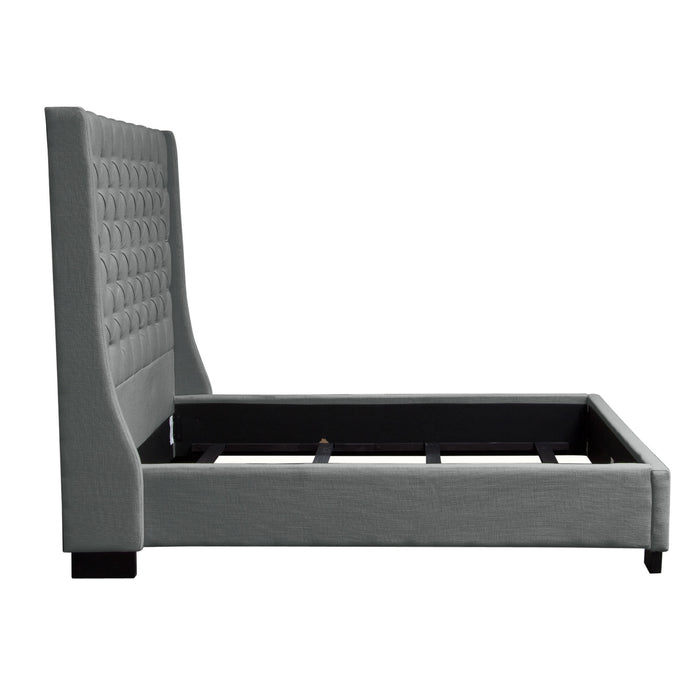 Park Avenue Eastern King Tufted Bed with Vintage Wing in Grey Linen by Diamond Sofa