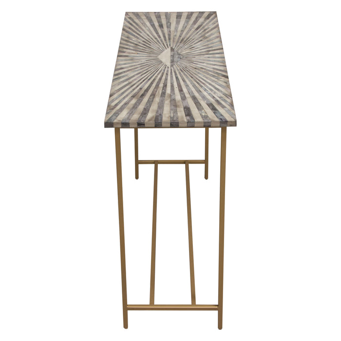 Prisma Console Table w/ Dyed Bone Inlay Sunburst Top & Brass Legs by Diamond Sofa