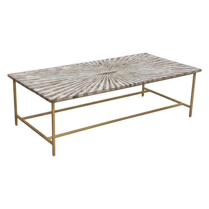 Prisma Cocktail Table w/ Dyed Bone Inlay Sunburst Top & Brass Legs by Diamond Sofa