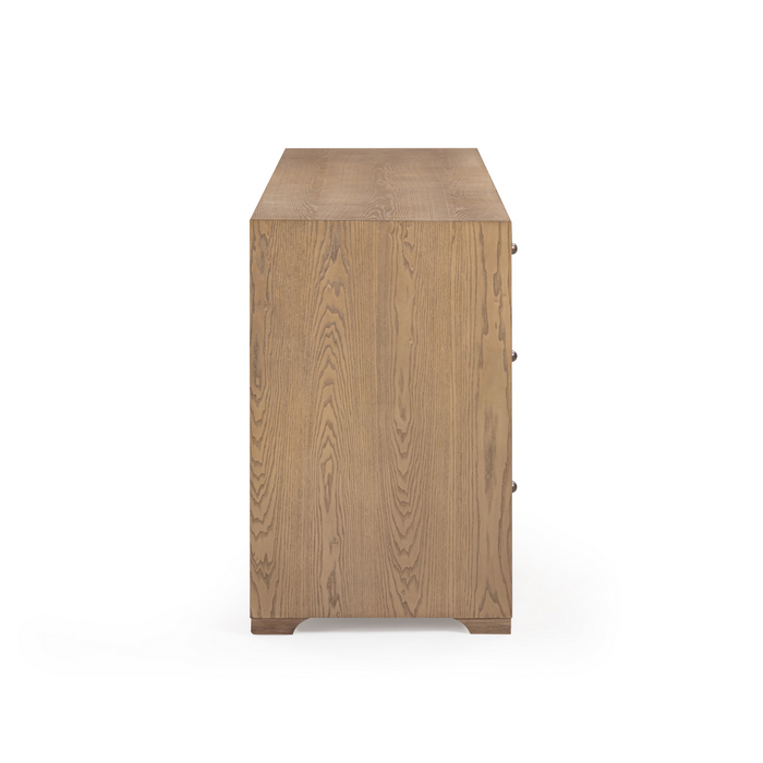 Laurentis 64" Light Taupe Suede and Wood 6-Drawer Dresser - Home And Beyond