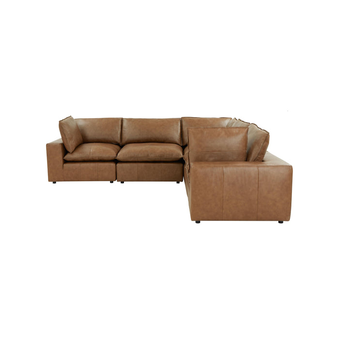 Cali 5-Piece Brown Leather Modular L-Sectional - Home And Beyond
