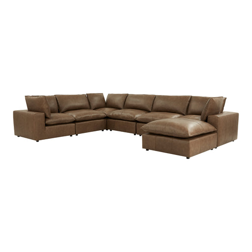 Cali 7-Piece Brown Leather Modular Large Chaise Sectional - Home And Beyond