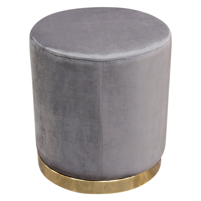 Sorbet Round Accent Ottoman in Grey Velvet w/ Silver Metal Band Accent by Diamond Sofa