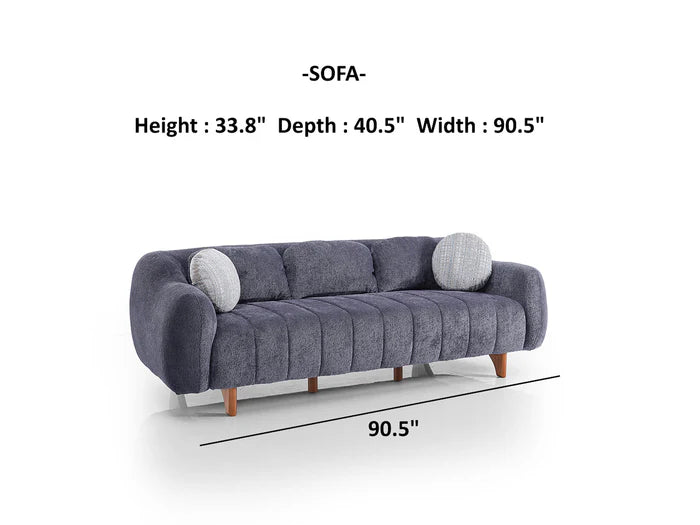 Snowy 3-pieces (Sofa & Loveseat & Swivel Chair) Livingroom Set Anthracite