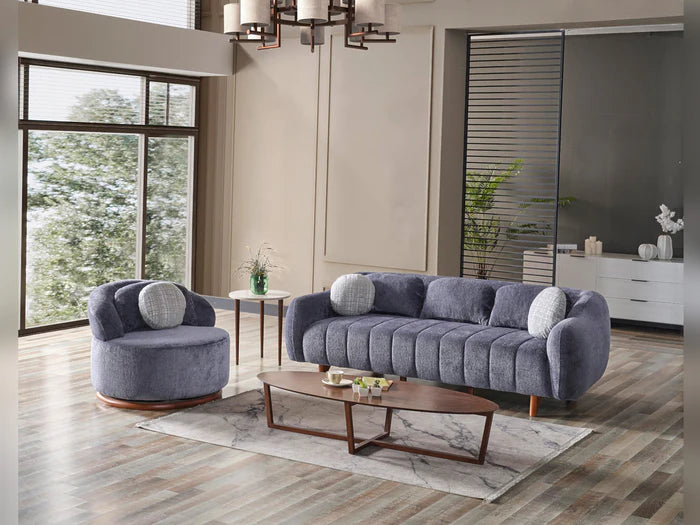 Snowy 3-pieces (Sofa & Loveseat & Swivel Chair) Livingroom Set Anthracite