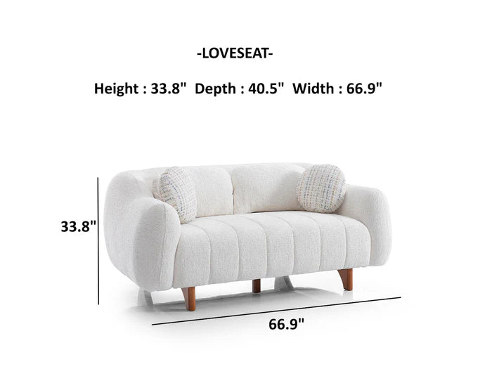 Snowy 3-pieces (Sofa & Loveseat & Swivel Chair) Livingroom Set Cream