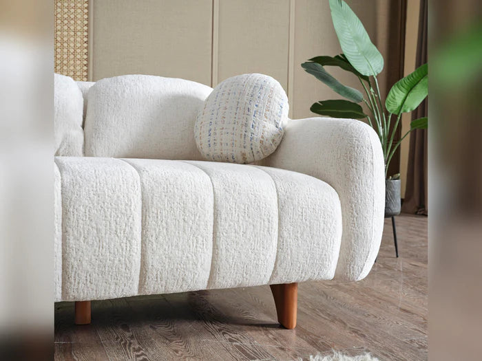 Snowy 3-pieces (Sofa & Loveseat & Swivel Chair) Livingroom Set Cream