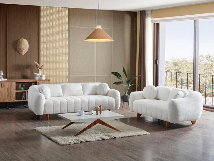 Snowy 3-pieces (Sofa & Loveseat & Swivel Chair) Livingroom Set Cream