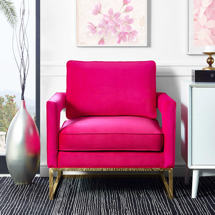 Avery Pink Velvet Chair With Polished Gold Base - UK - Home And Beyond