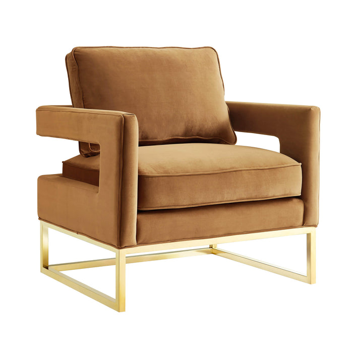 Avery Cognac Velvet Chair With Polished Gold Base - UK - Home And Beyond