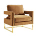 Avery Cognac Velvet Chair With Polished Gold Base - UK - Home And Beyond
