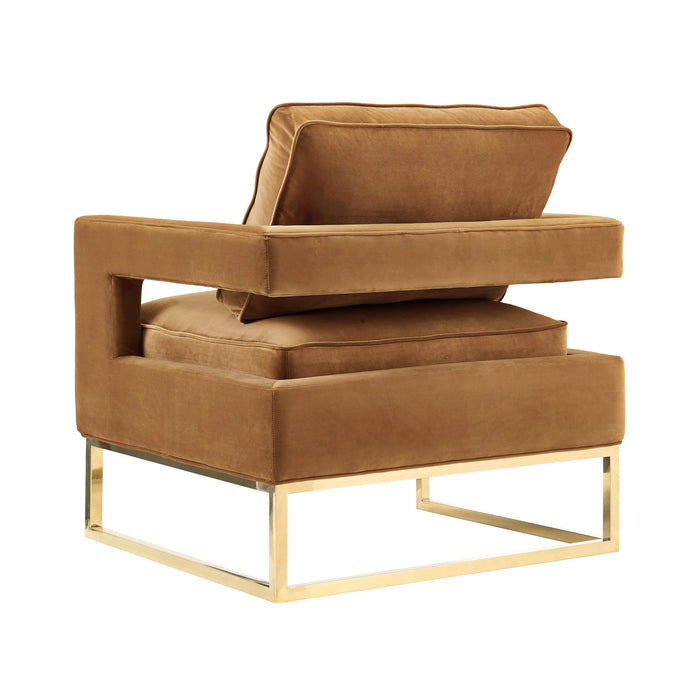 Avery Cognac Velvet Chair With Polished Gold Base - UK - Home And Beyond