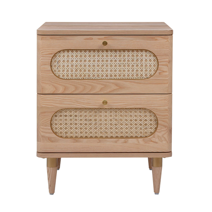 Carmen 19" Natural Ash and Cane 2-Drawer Nightstand