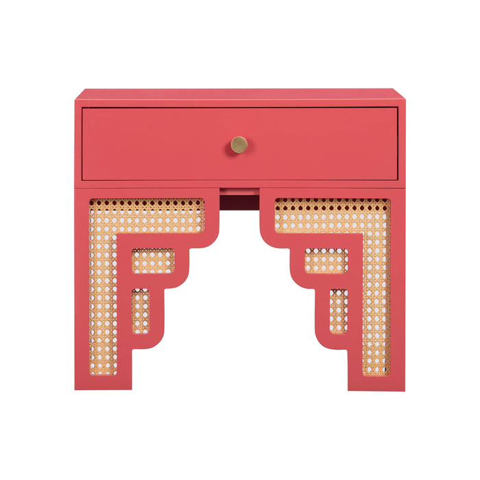 Suzie Coral Pink & Rattan Nightstand - UK - Home And Beyond